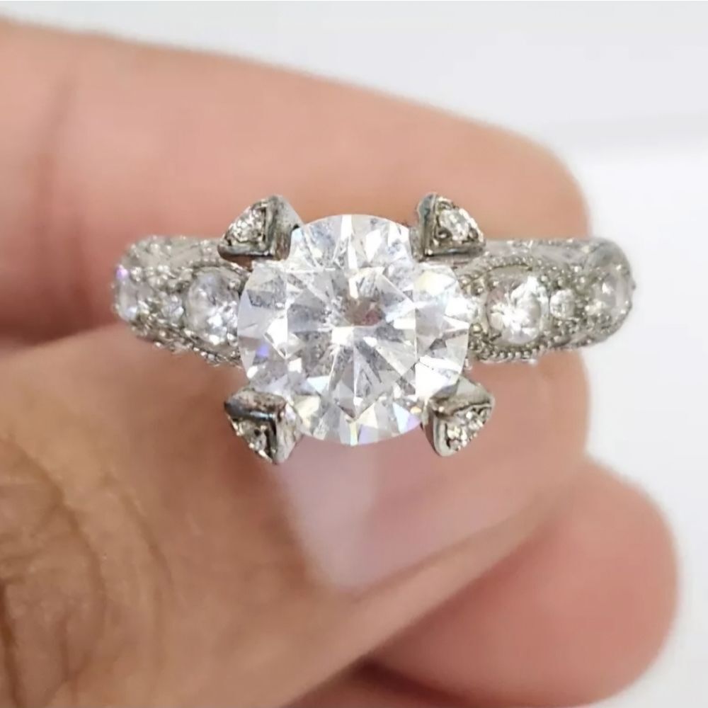 Solitaire Ring Simulated Diamond Sterling Silver … - image 1